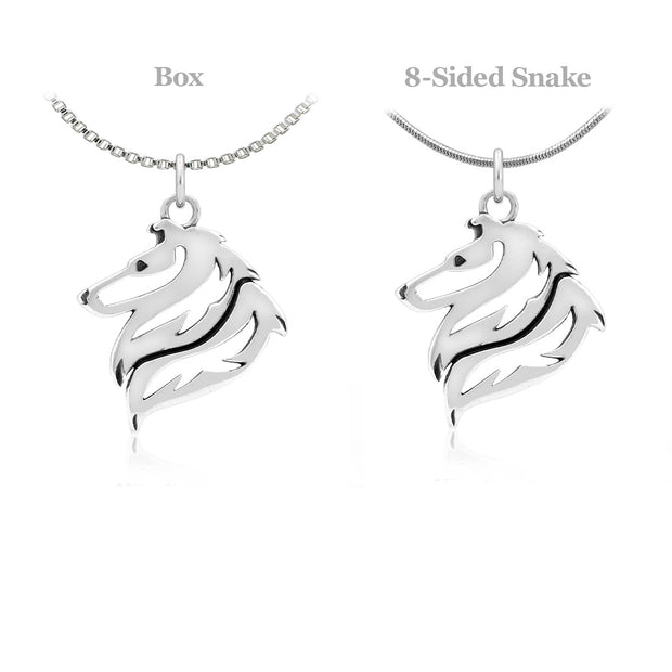 Collie Pendant Necklace in Sterling Silver, Rough