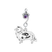 Rough Coat Collie Pendant Body Design with Ram and Fuchsia Crystal in Sterling Silver.