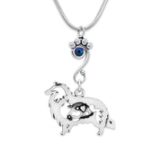 Rough Coat Collie Necklace Body Design with Ram and Scarabaeus Crystal in Sterling Silver on Snake Chain.