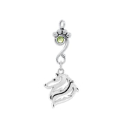 Rough Coat Collie Pendant Head Design with Peridot Crystal in Sterling Silver.