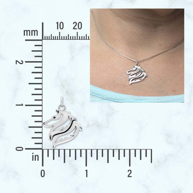 Collie Necklace in Sterling Silver, Rough Coat