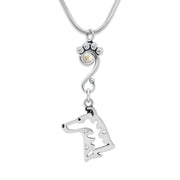 Smooth Collie Necklace Head Design with Aurora Borealis Crystal in Sterling Silver on Snake Chain.