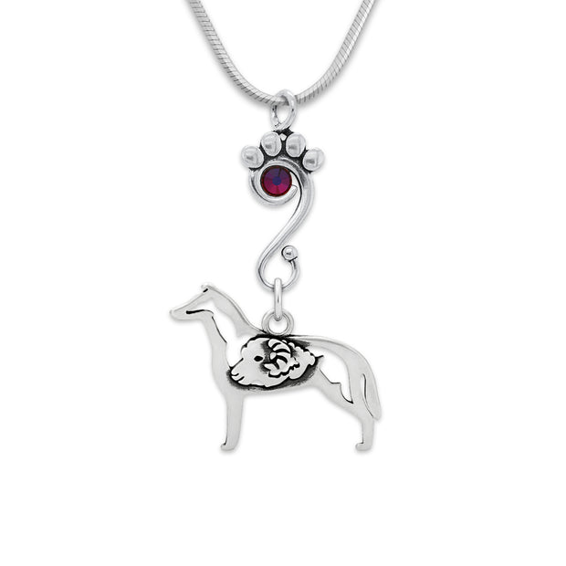 Smooth Collie Necklace Body Design with Ram and Volcano Crystal in Sterling Silver on Snake Chain.