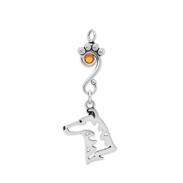 Smooth Collie Pendant Head Design with Topaz Crystal in Sterling Silver.