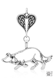 Border Collie Angel Pendant, Sterling Silver Personalized Memorial