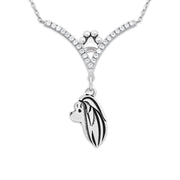 Maltese Necklace Head Design in V-Shaped Cubic Zirconia and Sterling Silver Chain with Pawprint.