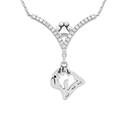 Pug Necklace Head Design with Squirrel in V-Shaped Cubic Zirconia and Sterling Silver Chain with Pawprint.