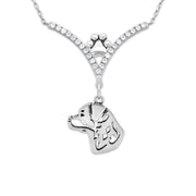 Rottweiler Necklace Body Design in V-Shaped Cubic Zirconia and Sterling Silver Chain with Pawprint.