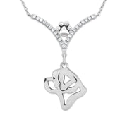 Saint Bernard Necklace Head Design in V-Shaped Cubic Zirconia and Sterling Silver Chain with Pawprint.