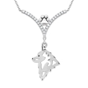 Schipperke Necklace Head Design in V-Shaped Cubic Zirconia and Sterling Silver Chain with Pawprint.