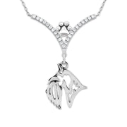 Scottish Terrier Necklace Head Design in V-Shaped Cubic Zirconia and Sterling Silver Chain with Pawprint.