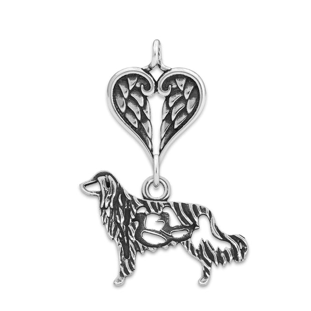 Nederlandse Kooikerhondje Sympathy Gift Pendant with Heart Shaped Angel Wing Pendant in Sterling Silver.