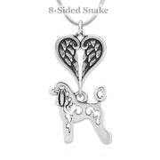 Poodle Sympathy Gift Necklace with Heart Shaped Angel Wing Pendant in Sterling Silver on Snake Chain.