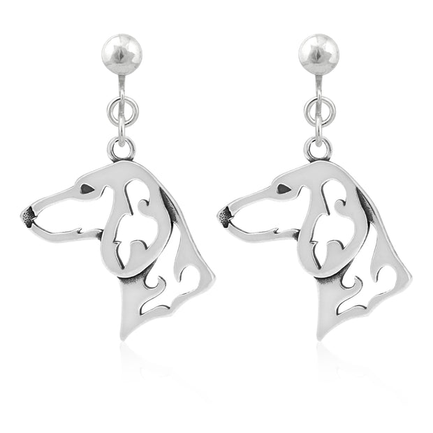 Dachshund Clip-On Earrings Head Design in Sterling Silver.