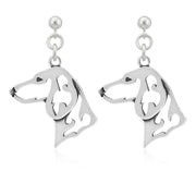 Dachshund Earrings Head Design in Sterling Silver in Dangle Post.