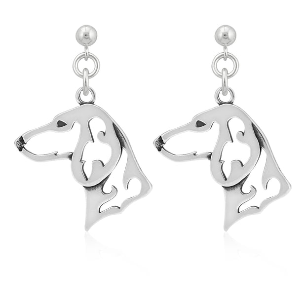 Dachshund Earrings Head Design in Sterling Silver in Dangle Post.