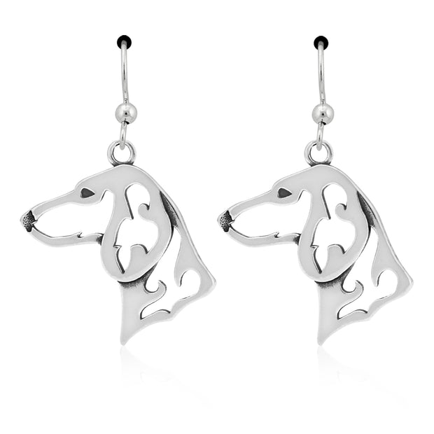 Dachshund Earrings Head Design in Sterling Silver in French Hook.