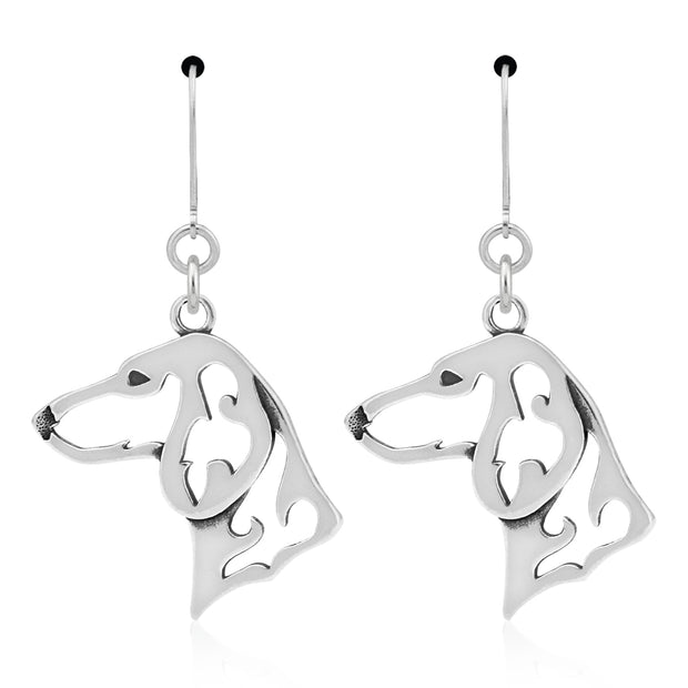 Dachshund Earrings Head Design in Sterling Silver in Leverback.