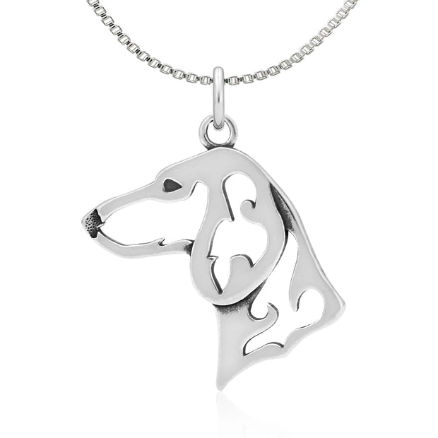 Dachshund Necklace Head Design in Sterling Silver on Box Chain.