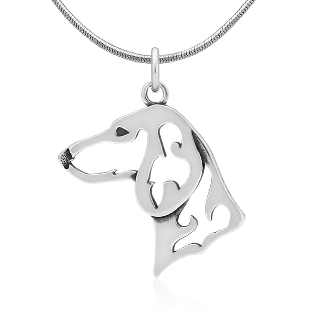 Dachshund Necklace Head Design in Sterling Silver on Snake Chain.