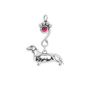 Smooth Coat Dachshund Pendant Body Design with Badger and Ruby Crystal in Sterling Silver.