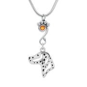 Dalmation Necklace Head Design with Topaz Crystal in Sterling Silver on Snake Chain.