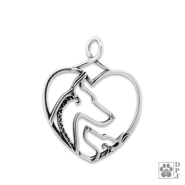 Doberman Pinscher Mom and Pup Necklace in Sterling Silver
