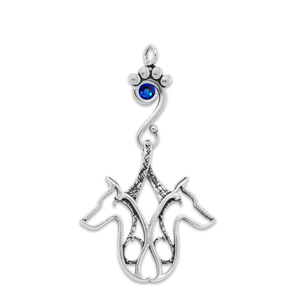 Sterling Silver Double Doberman Pinscher Birthstone Necklace
