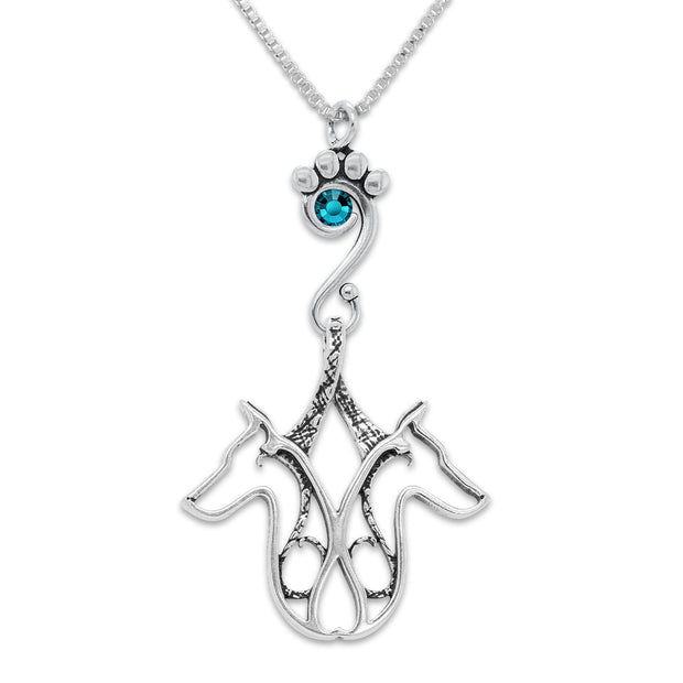 Sterling Silver Double Doberman Pinscher Birthstone Necklace