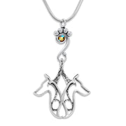 Sterling Silver Double Doberman Pinscher Birthstone Necklace