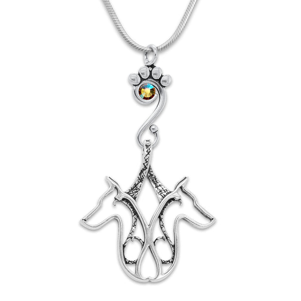 Sterling Silver Double Doberman Pinscher Birthstone Necklace