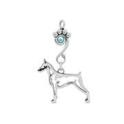 Doberman Pinscher Pendant Body Design with Aquamarine Crystal in Sterling Silver.