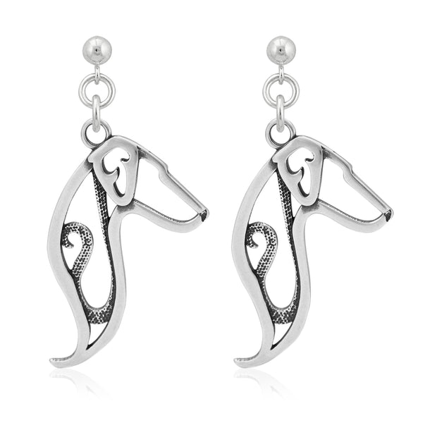 Doberman Pinscher Earrings Head Design in Sterling Silver in Dangle Post.