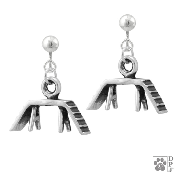 Dog walk earrings on clip-ons in sterling silver, Popular agility jewlery 