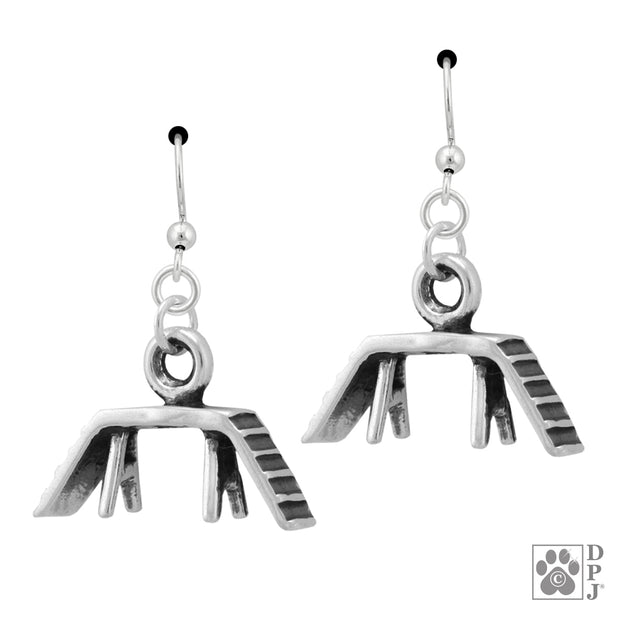 Dog walk earrings on french hooks in sterling silver, Agility gifts
