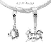 Chihuahua Necklace Head and Body Designs on Paw Print Charm Holder in Sterling Silver on Omega Chain.