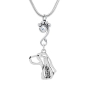 English Springer Spaniel Necklace Head Design with Crystal in Sterling Silver on Snake Chain.