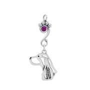 English Springer Spaniel Pendant Head Design with Amethyst Crystal in Sterling Silver.