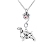 English Springer Spaniel Necklace Body Design with Light Amethyst Crystal in Sterling Silver on Box Chain.