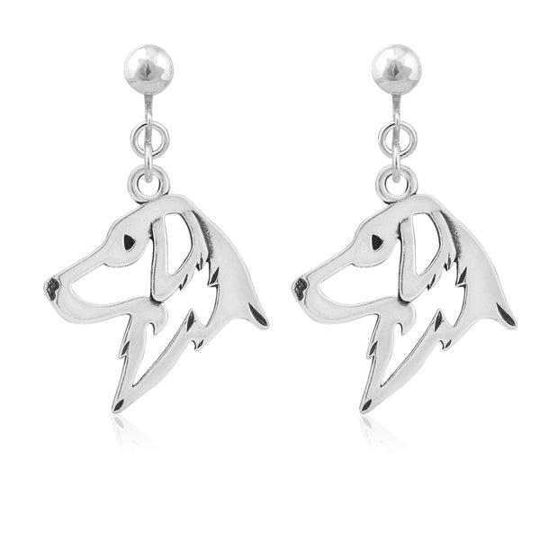 Flat Coated Retriever Clip-On Earrings Head Design in Sterling Silver.