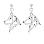 Flat Coated Retriever Earrings Head Design in Sterling Silver in Dangle Post.