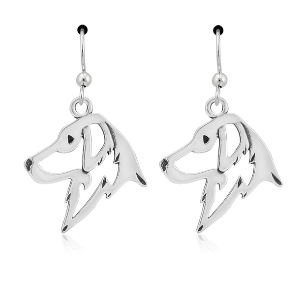 Flat Coated Retriever Earrings Head Design in Sterling Silver in French Hook.