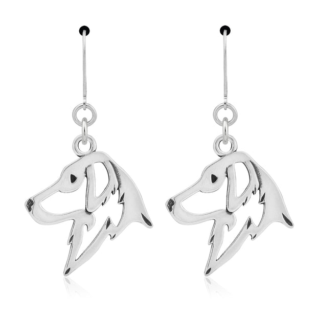 Flat Coated Retriever Earrings Head Design in Sterling Silver in Leverback.