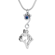 French Bulldog Necklace Head Design with Scarabaeus Crystal in Sterling Silver on Snake Chain.