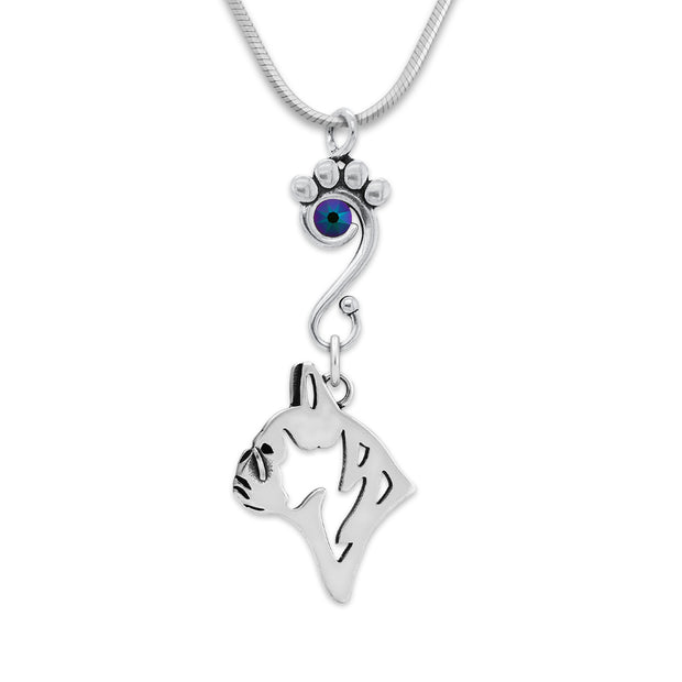 French Bulldog Necklace Head Design with Scarabaeus Crystal in Sterling Silver on Snake Chain.