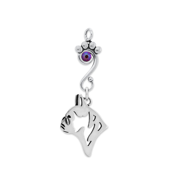 French Bulldog Pendant Head Design with Fuchsia Crystal in Sterling Silver.