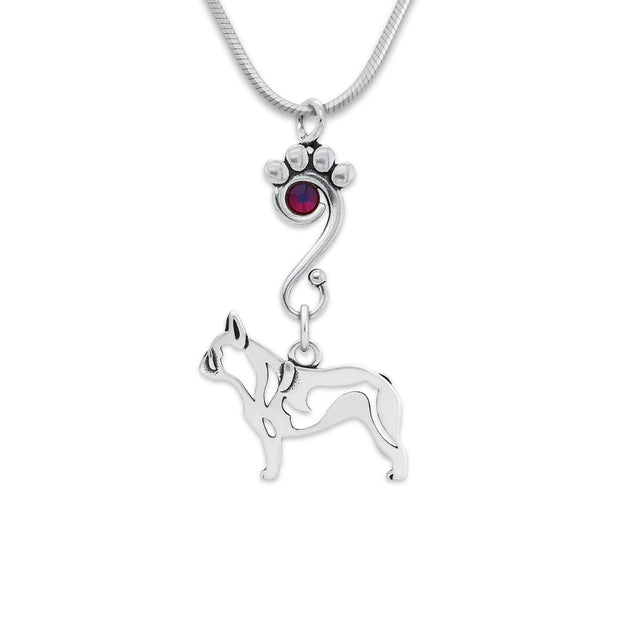 French Bulldog Necklace Body Design with Volcano Crystal in Sterling Silver on Snake Chain.