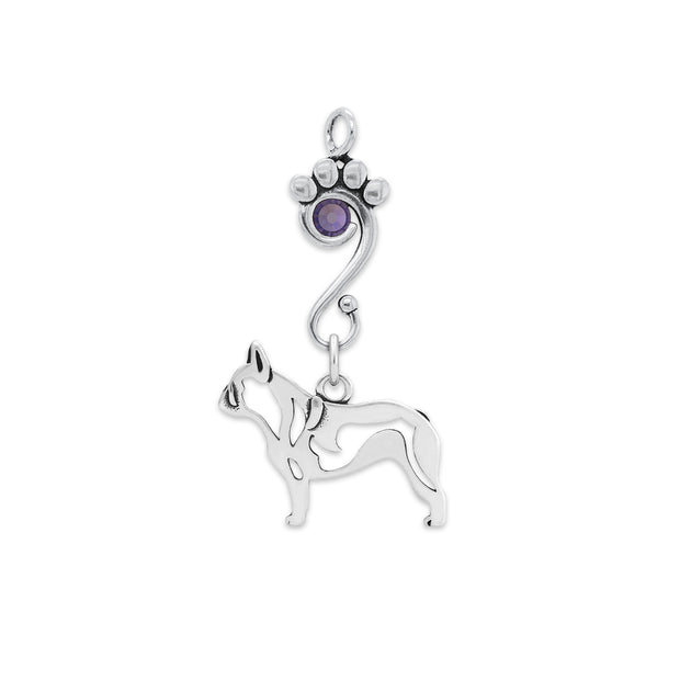 French Bulldog Pendant Body Design with Tanzanite Crystal in Sterling Silver.