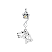 German Wirehaired Pointer Pendant Head Design with Aurora Borealis Crystal in Sterling Silver.