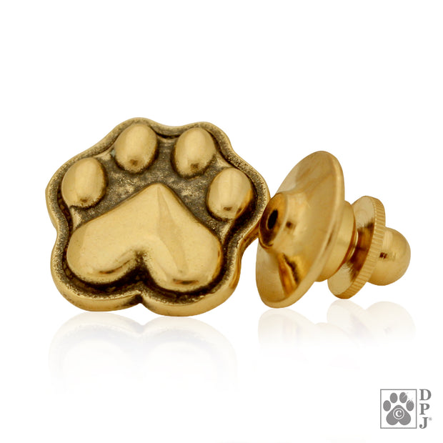 Silver Or Gold Bronze Paw Print Tie Tack Or Pin